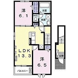 クレールパル 2階2LDKの間取り