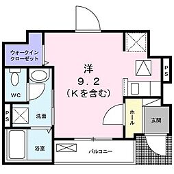 ヒルズ 1階ワンルームの間取り