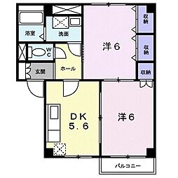 グリーンパレスII 2階2DKの間取り