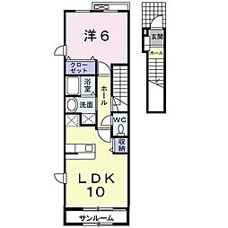 サンテェラス 2階1LDKの間取り