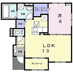 ジュゼルゥ 1階1LDKの間取り