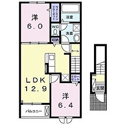 カーサ・アモーレ2 2LDKの間取図画像