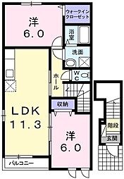 アニメート　ミササ 2階2LDKの間取り