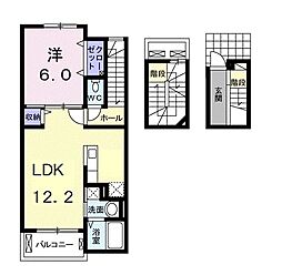 プラシード・コートB 1LDKの間取図画像