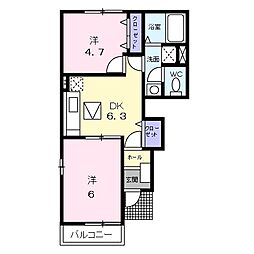 ソル・サリエンテ　Ｂ 1階2DKの間取り
