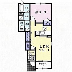 ヘキサーいしぜ 1LDKの間取図画像