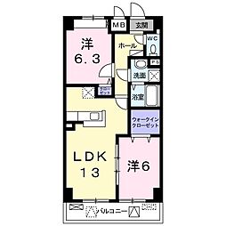 あかやま参番館 206 2階2LDKの間取り