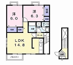 サンシェール　Ｂ 2階2LDKの間取り