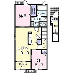 プレジールメゾン 2階2LDKの間取り