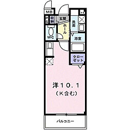 レジデンスひらお ワンルームの間取図画像