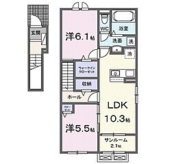 アミスターＴ　I 2階2LDKの間取り