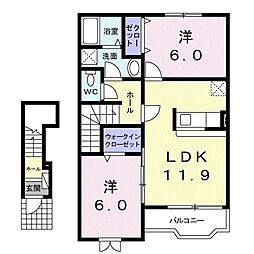 カーサ・ピアヌーラ 2階2LDKの間取り