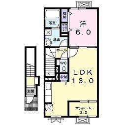 ヌーベル湯所B 1LDKの間取図画像