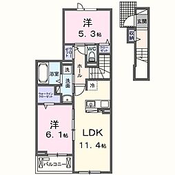 シャルマン酒門III 2階2LDKの間取り