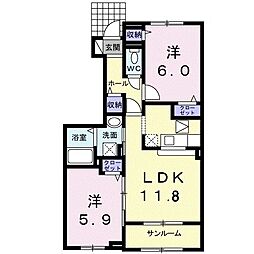 アネシス・ルナA 2LDKの間取図画像