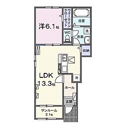 クリアネスII 1階1LDKの間取り