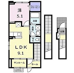 ラ・ルミエール 1LDKの間取図画像