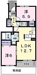 カーサ・フィオーレ弐番館 2LDKの間取図画像