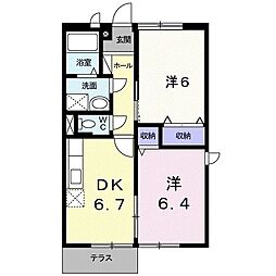 ステラ猪野II 1階2DKの間取り