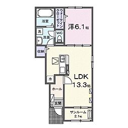 コリーナ青木 1階1LDKの間取り