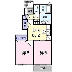 グレイスコート弐番館 2DKの間取図画像