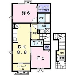 Ｌ．Ｒ 2階2DKの間取り