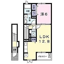 コンシェリアＡ 2階1LDKの間取り