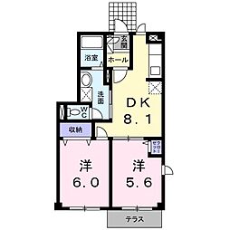 カーサ・フィオーレＮ棟 1階2DKの間取り