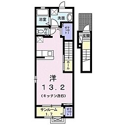 ケルンV 2階ワンルームの間取り