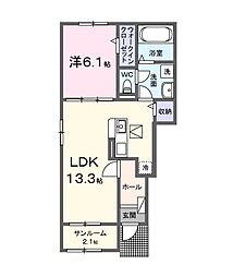 キャッスルコートI 1階1LDKの間取り