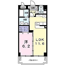 イーストヒル 1LDKの間取図画像