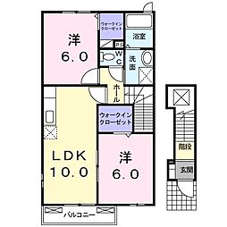 サニーヴィラII 2階2LDKの間取り