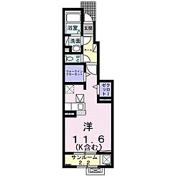 高岡市角アパート ワンルームの間取図画像