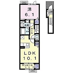 高岡市角アパート 1LDKの間取図画像