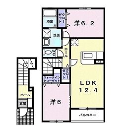 ノーブルＲ・Ｓ　Ａ 2階2LDKの間取り