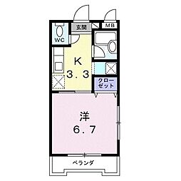 八坂マンション 2階1Kの間取り