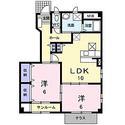 サン・スクエア 1階2LDKの間取り