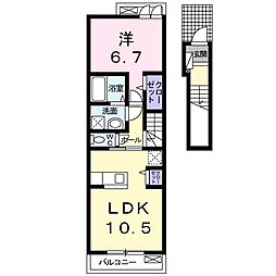モダン・フリシュＢ 2階1LDKの間取り