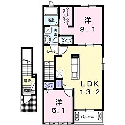 カンパニュールA 2LDKの間取図画像