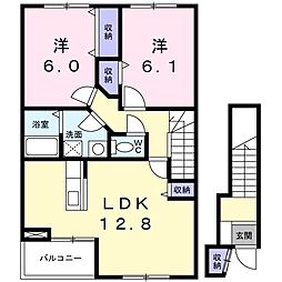 エーデル高松A 2LDKの間取図画像
