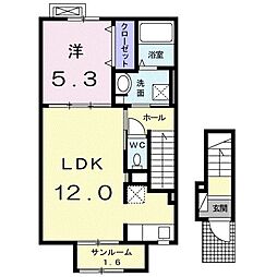 リブレ稲荷町 2階1LDKの間取り