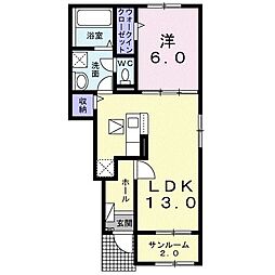 グレイス2 1LDKの間取図画像
