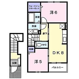 エルカーサB 2DKの間取図画像