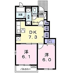 メゾンドプレジ−ル 1階2DKの間取り
