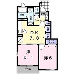 エヴァーグリーン 2DKの間取図画像
