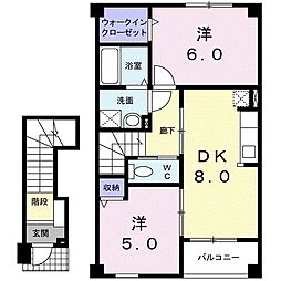 プレゼンティム3B 2DKの間取図画像