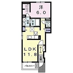 アルカンシェル小月I 1階1LDKの間取り