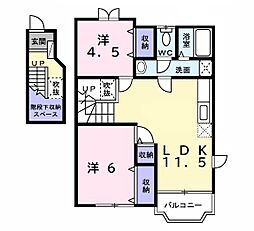 クレストヒルズＦ 2階2LDKの間取り