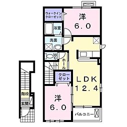 マミーハウスII　Ａ 2階2LDKの間取り
