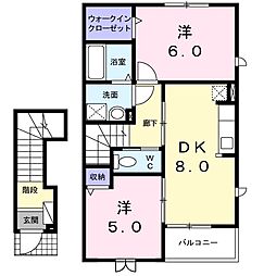 ジェントリー・メリー 2DKの間取図画像